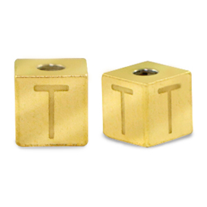 Stainless Steel - Rostfrei Stahl Perlen Buchstaben T Gold