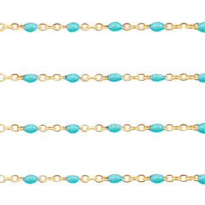 Stainless Steel - Rostfrei Stahl Schmuckzubeh&ouml;r Gliederkette1mm Turquoise blue-gold