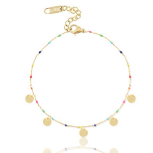Fusskettchen aus Stainless Steel - Rostfreiem Stahl Regenbogen M&uuml;nzen Gold-Multicolour