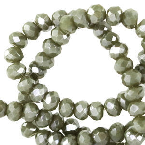 Top Glas Facett Perlen 6x4 mm rondellen Greenish grey-pearl shine coating