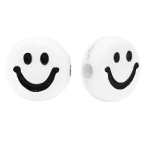 Buchstaben Perlen aus Acryl Smiley White-black