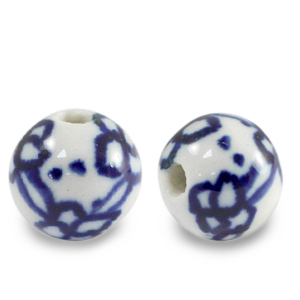 Perlen Keramik 11mm White-Delft blue