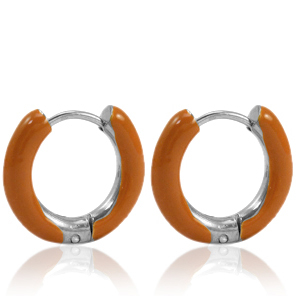 Ohrringe aus Stainless Steel - Rostfreiem Stahl Creolen Enamel 16mm Burnt orange-silver