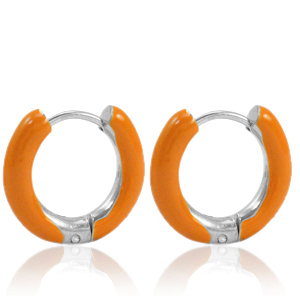 Ohrringe aus Stainless Steel - Rostfreiem Stahl Creolen Enamel 16mm Orange-silver