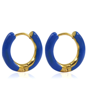 Ohrringe aus Stainless Steel - Rostfreiem Stahl Creolen Enamel 16mm Cobalt blue-gold