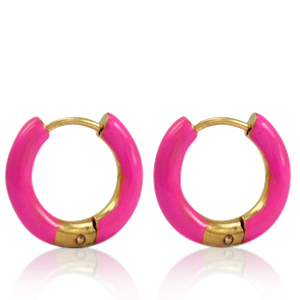 Ohrringe aus Stainless Steel - Rostfreiem Stahl Creolen Enamel 16mm Berry pink-gold