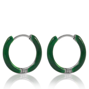 Ohrringe aus Stainless Steel - Rostfreiem Stahl Creolen Enamel 14mm Sacramento green-silver
