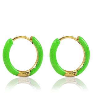 Ohrringe aus Stainless Steel - Rostfreiem Stahl Creolen Enamel 14mm Bright green-gold