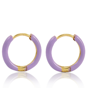 Ohrringe aus Stainless Steel - Rostfreiem Stahl Creolen Enamel 14mm Lavender purple-gold