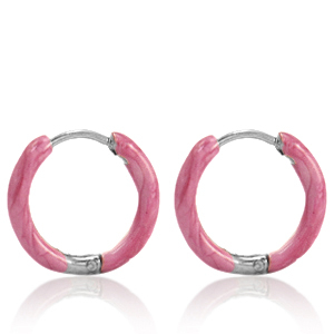 Ohrringe aus Stainless Steel - Rostfreiem Stahl Creolen Enamel 14mm Punch pink-silver