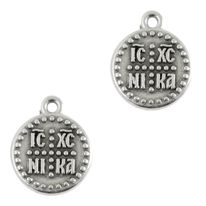 Metall Anh&auml;nger DQ "ICXC NIKA" 15mm Antik silber (Nickelfrei)