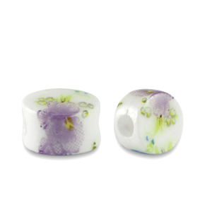 Perlen Keramik Disc White-lilac purple