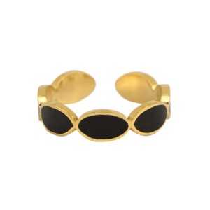 Ringe aus Stainless Steel - Rostfreiem Stahl Enamel Oval Black-gold
