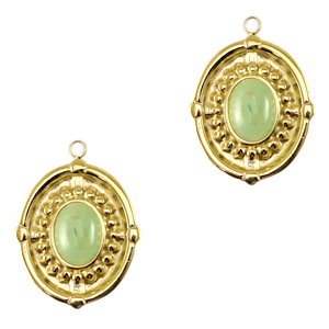 Stainless Steel - Rostfrei Stahl Anh&auml;nger Oval mit Naturstein Gold-honeydew green