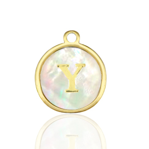 Stainless Steel - Rostfrei Stahl Anh&auml;nger 12mm shell initial Y White (Naturliche Farbe Muschel)-gold