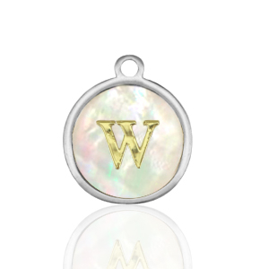 Stainless Steel - Rostfrei Stahl Anh&auml;nger 12mm shell initial W White (Naturliche Farbe Muschel)-silver