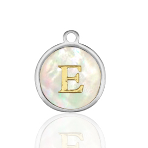Stainless Steel - Rostfrei Stahl Anh&auml;nger 12mm shell initial E White (Naturliche Farbe Muschel)-silver