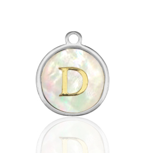 Stainless Steel - Rostfrei Stahl Anh&auml;nger 12mm shell initial D White (Naturliche Farbe Muschel)-silver
