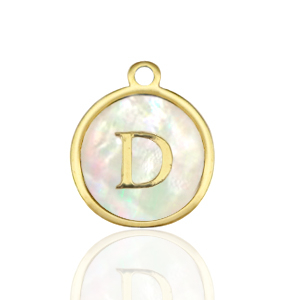 Stainless Steel - Rostfrei Stahl Anh&auml;nger 12mm shell initial D White (Naturliche Farbe Muschel)-gold