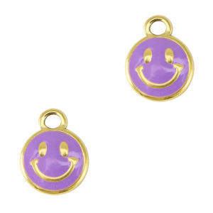 Stainless Steel - Rostfrei Stahl Anh&auml;nger Smiley Enamel Gold-purple