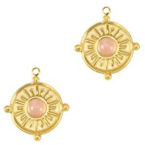 Stainless Steel - Rostfrei Stahl Anh&auml;nger mit Naturstein Gold-pink