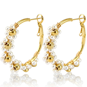 Ohrringe aus Stainless Steel - Rostfreiem Stahl Creolen Blume 35mm Gold-white