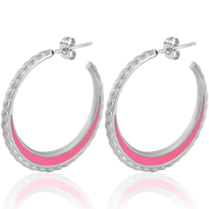 Ohrringe aus Stainless Steel - Rostfreiem Stahl Creolen 30mm Silver-bright pink