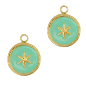 Stainless Steel - Rostfrei Stahl Anh&auml;nger Star Gold-turquoise blue