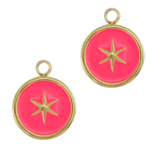 Stainless Steel - Rostfrei Stahl Anh&auml;nger Star Gold-neon pink