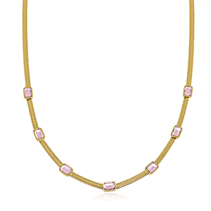 Snake Ketten aus Stainless Steel - Rostfreiem Stahl Crystal Gold-pink