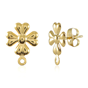 Stainless Steel - Rostfrei Stahl Schmuckzubeh&ouml;r Ohrringe / Ohrstecker Blume mit &Ouml;se Gold