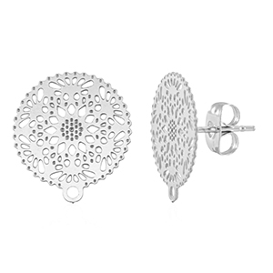 Stainless Steel - Rostfrei Stahl Schmuckzubeh&ouml;r Ohrringe / Ohrstecker 15mm mit &Ouml;se Silver