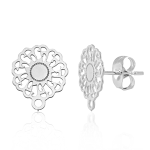 Stainless Steel - Rostfrei Stahl Schmuckzubeh&ouml;r Ohrringe / Ohrstecker 14mm Blume mit &Ouml;se Silver