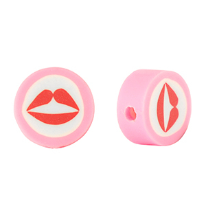 Polymer Perlen Kiss 10mm Pink-white red