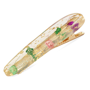 Haarschmuck hairclip mit getrockneter Blume Purple pink green-gold