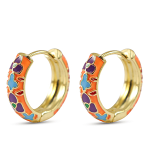 Brass TQ Metall Creolen mit Enamel Flower Gold-orange blue