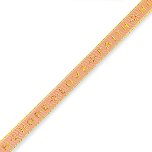 Schmuckband mit Text "love faith hope" Coral red-gold