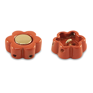 Tile beads Blume Coral red-gold