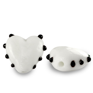 Handbemalt Glasperlen Herz Dots White-black