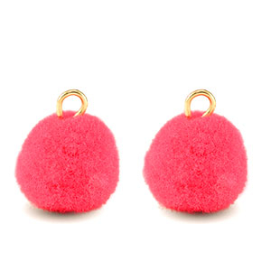 Pompom Anh&auml;nger mit &Ouml;se 10mm Gold-hot pink
