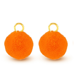 Pompom Anh&auml;nger mit &Ouml;se 10mm Gold-neon orange