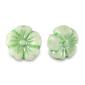 B&ouml;hmische Perlen Blume 9mm Paled green metallic-white