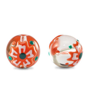 Handbemalt Glasperlen Blume Transparent-red white