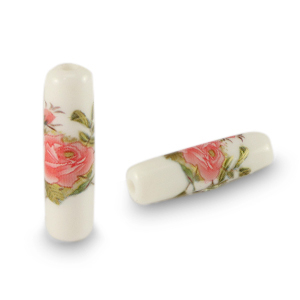 Glasperlen Tube Blume White-rose red
