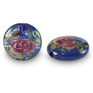 Glasperlen 14mm Blume Blue transparent-rose red