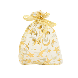 Schmuckbeutel Organza 7x9cm Mond und Stern Golden yellow-gold