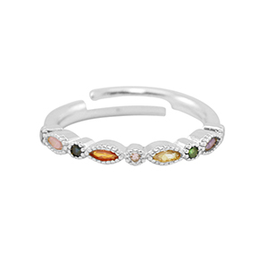 Brass TQ Metall Ring Zirkonia Silver-multicolour