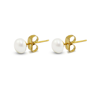 Ohrringe / Ohrstecker aus Stainless Steel - Rostfreiem Stahl Perlen 6mm Gold-pearl white
