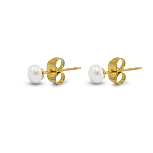 Ohrringe / Ohrstecker aus Stainless Steel - Rostfreiem Stahl Perlen 5mm Gold-pearl white