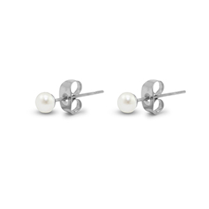 Ohrringe / Ohrstecker aus Stainless Steel - Rostfreiem Stahl Perlen 4mm Silver-pearl white